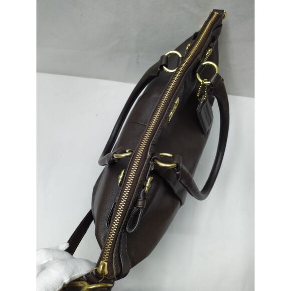 Coach Madison Brown Leather Double Handles Zipper Closure Satchel Bag - Picture 9 of 16